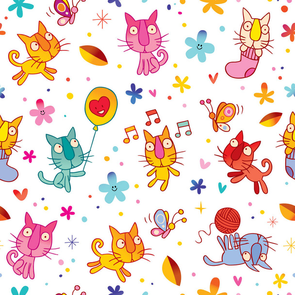 cute kittens seamless pattern - Wektor, obraz