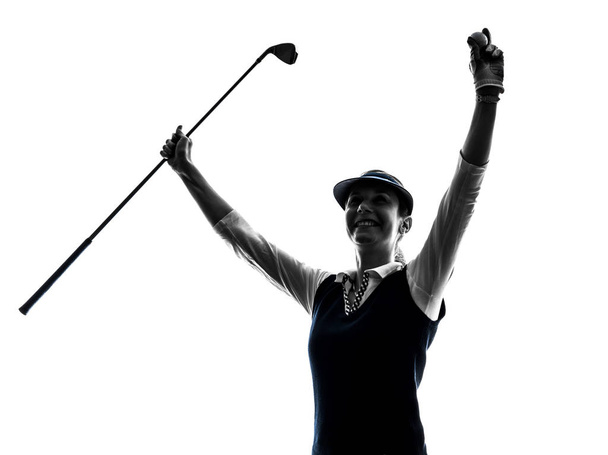 woman golfer golfing silhouette - Foto, afbeelding