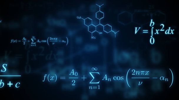 glühende mathematische, physikalische und chemische Formeln. Illustration - Foto, Bild