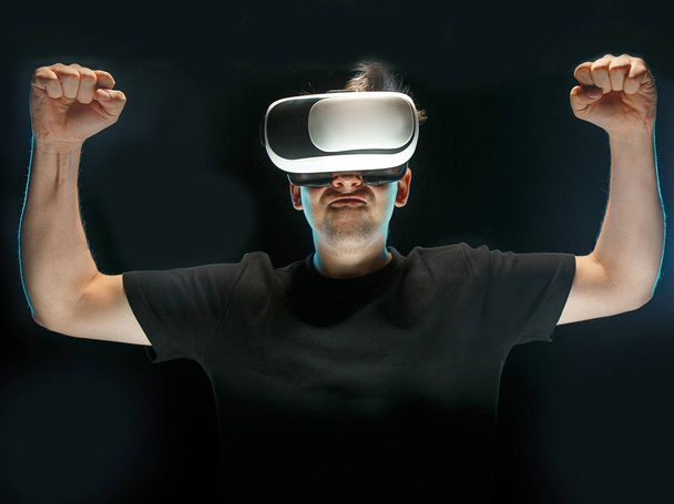 The man with glasses of virtual reality. Future technology concept. - Photo, Image