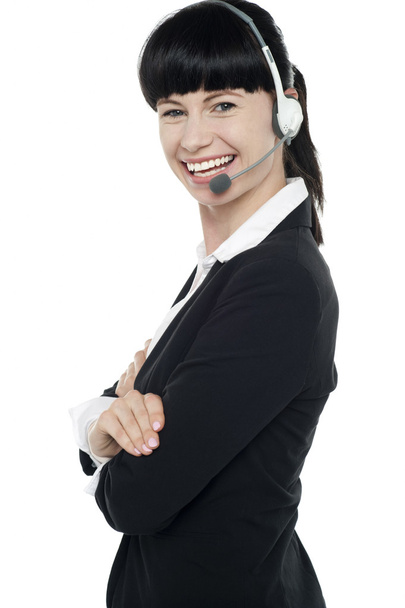 Friendly female telephone operator at your service - 写真・画像