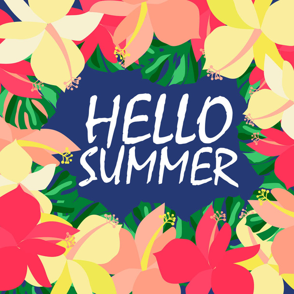 Hello Summer realistic leaf flower - Διάνυσμα, εικόνα