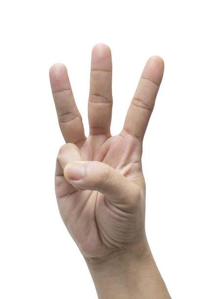 hand holding three fingers on a white - Fotó, kép