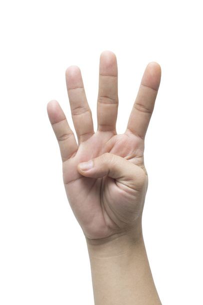 hand met vier vingers op een wit  - Foto, afbeelding