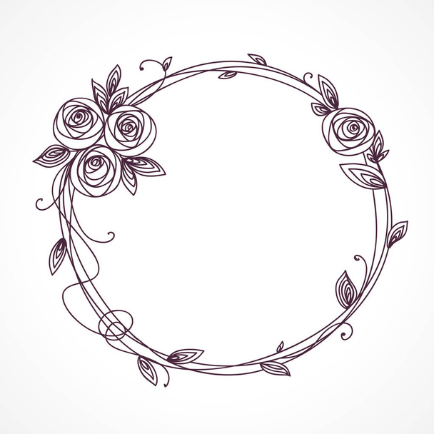 Abstract line elegant floral frame as element for wedding , birthday, valentines day and other romantic design. Wreath of rose flowers. - Vector, Imagen