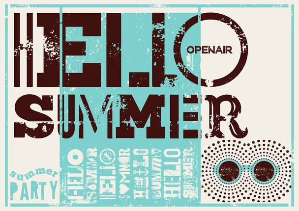 Hello Summer! Typographic Summer Party grunge retro poster design. Vector illustration. - Vettoriali, immagini