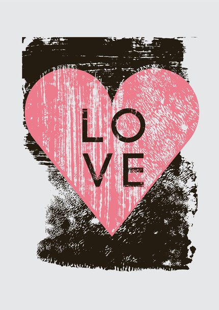 Grunge texture Love Heart abstract background with hand drawn brush strokes and stains. Retro vector illustration. - Vector, imagen