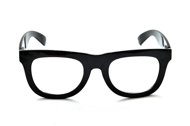Black retro nerd glasses on white background - Photo, Image