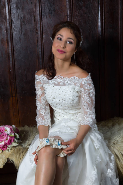 Bride with blue garter - Foto, Imagem