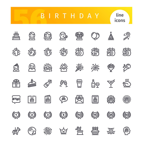 Set de iconos de línea de cumpleaños
 - Vector, imagen