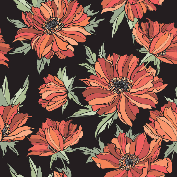 Elegance Seamless pattern with poppy or roses flowers  - Vector, imagen