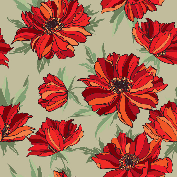 Elegance Seamless pattern with poppy or roses flowers  - Vektor, Bild