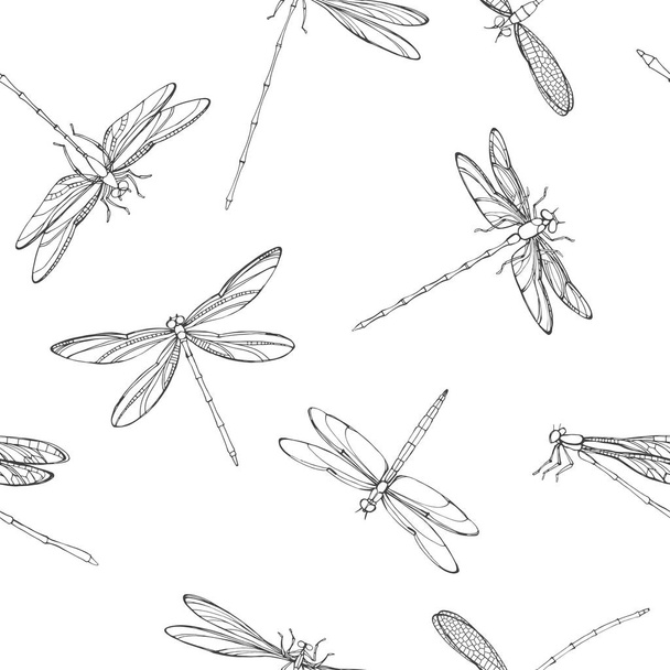 Seamless pattern with dragonflies. - Vetor, Imagem