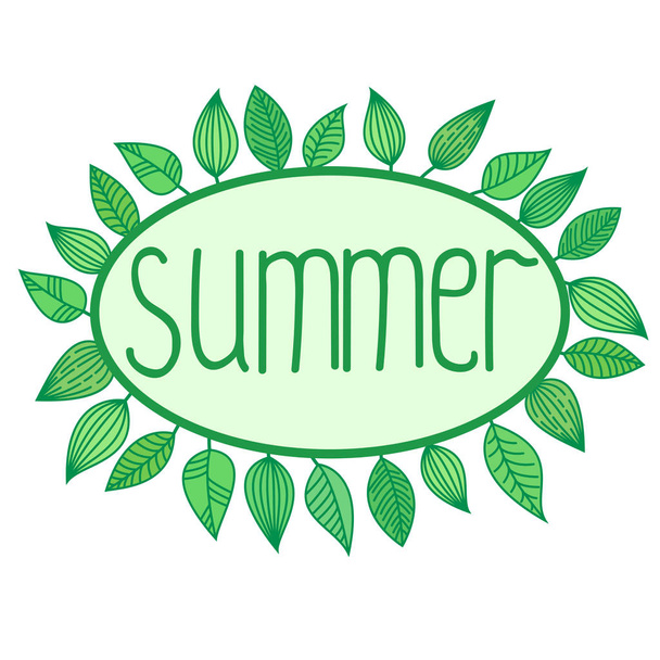 Summer sign with leaves around oval frame - Vector, Image