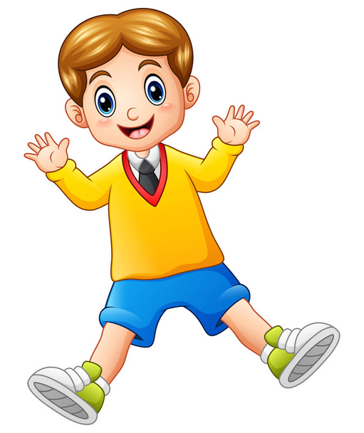 A cute schoolboy waving hands - Vector, Image