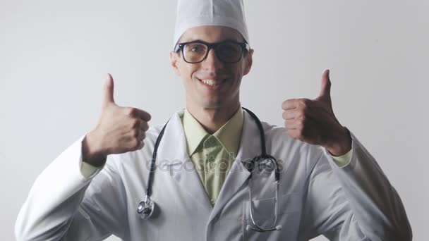 Doctor showing thumb up. Medical worker approves - Footage, Video