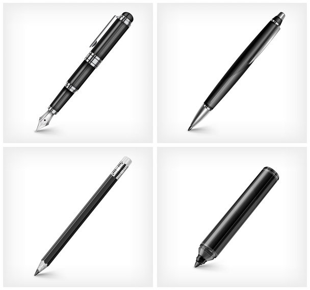 Pen, pencil, highlighter & fountain pen - Wektor, obraz