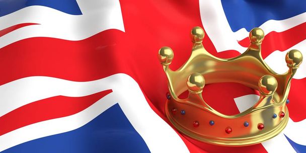 Arany koronát, a brit flag.3d illusztráció - Fotó, kép