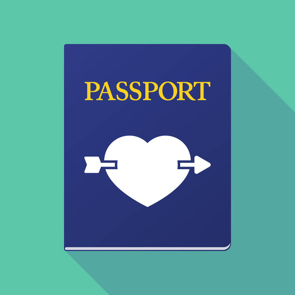 Long shadow passport with  a heart pierced by an arrow - ベクター画像