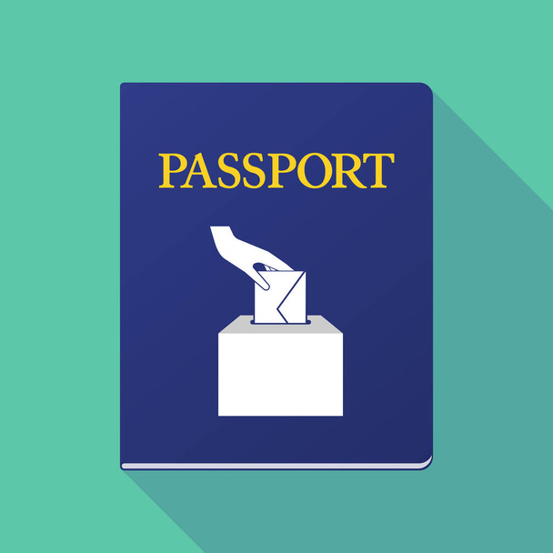 Pasaporte de sombra larga con una mano insertando un sobre en un bal
 - Vector, Imagen