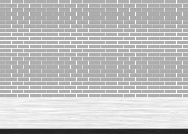 Пустой деревянный столешница на кирпично-сером фоне стены
 - Вектор,изображение