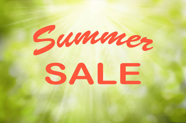 Text Summer sale. Vector Sunny Green nature background, selective focus - Vector, Image
