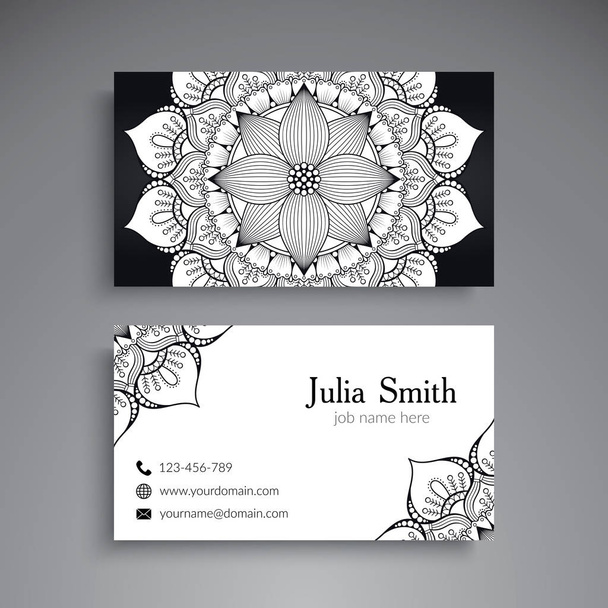 Business Card. Vintage decorative elements. Ornamental floral business cards or invitation with mandala - Vector, afbeelding