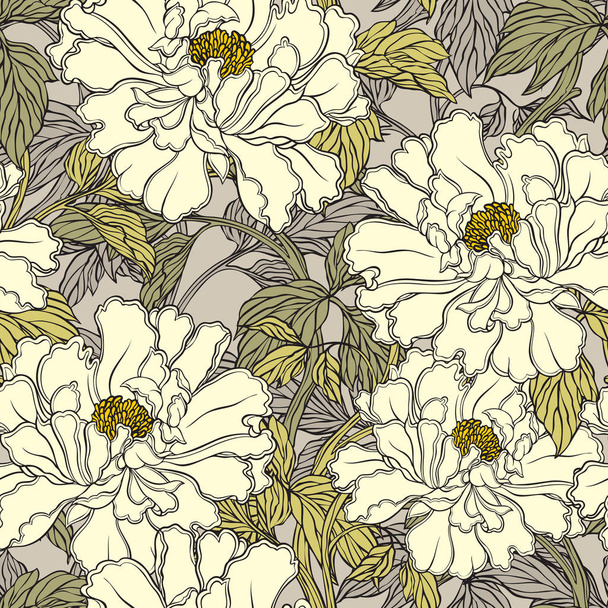 Patrón sin costuras con flores de amapola, Peonías o rosas
  - Vector, Imagen