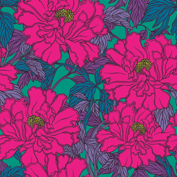Seamless pattern with poppy, Peonies or roses flowers  - Vetor, Imagem
