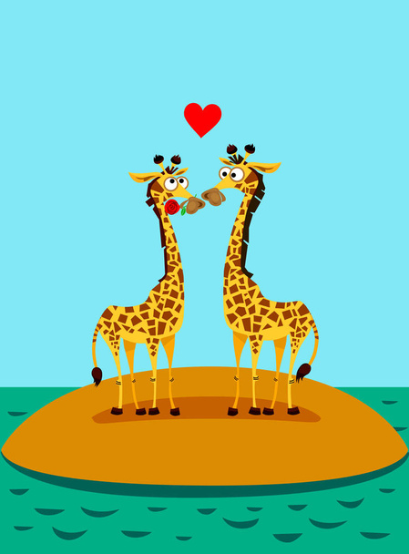 Giraffes in love. Funny vector illustration - Vector, Image