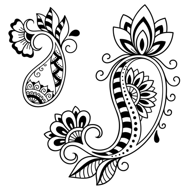 Henna tattoo bloem sjabloon. Mehndi stijl. Set van Decoratieve patronen in de oosterse stijl. - Vector, afbeelding