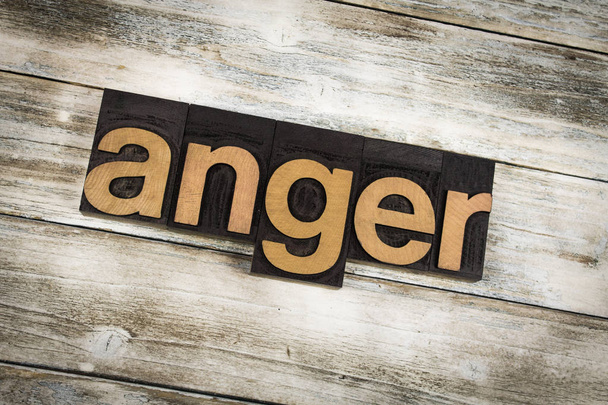 Anger Letterpress Word on Wooden Background - Photo, Image