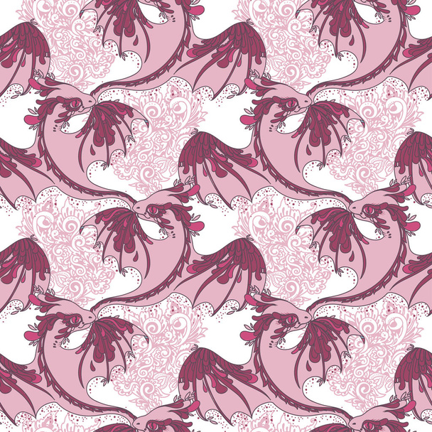 seamless pattern with cute flying dragons - Wektor, obraz