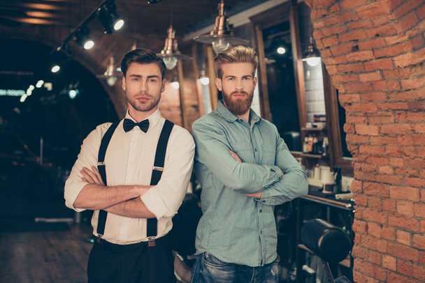 Welcome to barber shop! Red bearded handsome young man in a casu - Foto, Bild