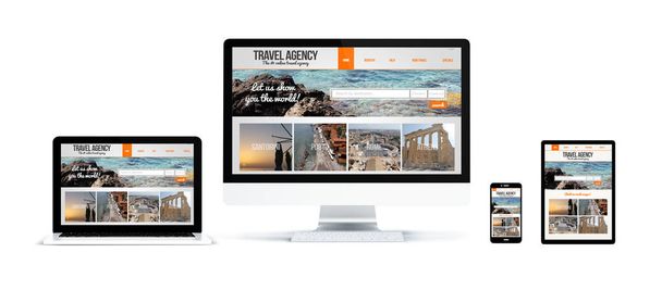 devices showing  travel agency website - 写真・画像