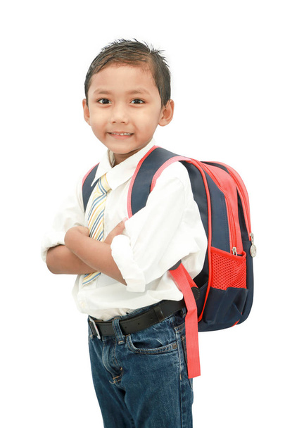 little student boy with backpack. - Φωτογραφία, εικόνα