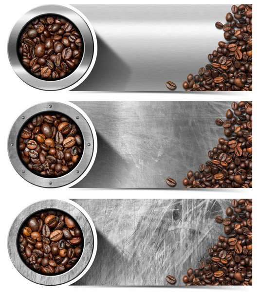 Bannières avec grains de café torréfiés
 - Photo, image