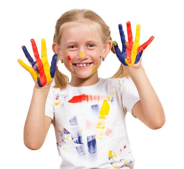 lány festett kezekkel - Fotó, kép
