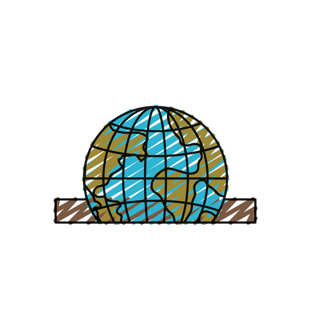 цветной карандашный силуэт крупным планом земного шара мира, оседающий в прямоугольном слоте
 - Вектор,изображение