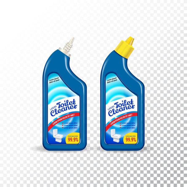 Set of templates realistic package for bottles with Toilet Cleaner. Plastic containers with disinfectant liquid gel. - Vector, Image