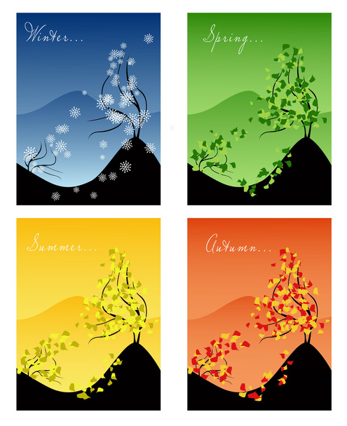 drzew i góry ramki sezonowe - Wektor, obraz