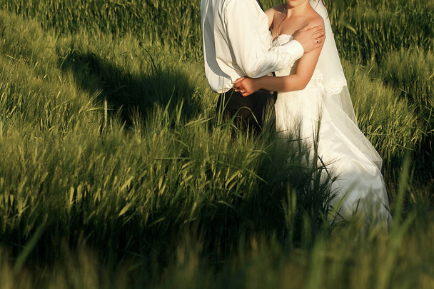 γαμήλιο ζεύγος στο πεδίο σιτάρι - Φωτογραφία, εικόνα