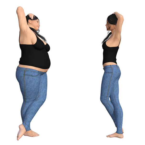 s nadváhou vs slim fit mladá žena - Fotografie, Obrázek