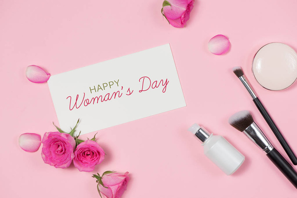 ピンクのバラと女性の日カード - 写真・画像