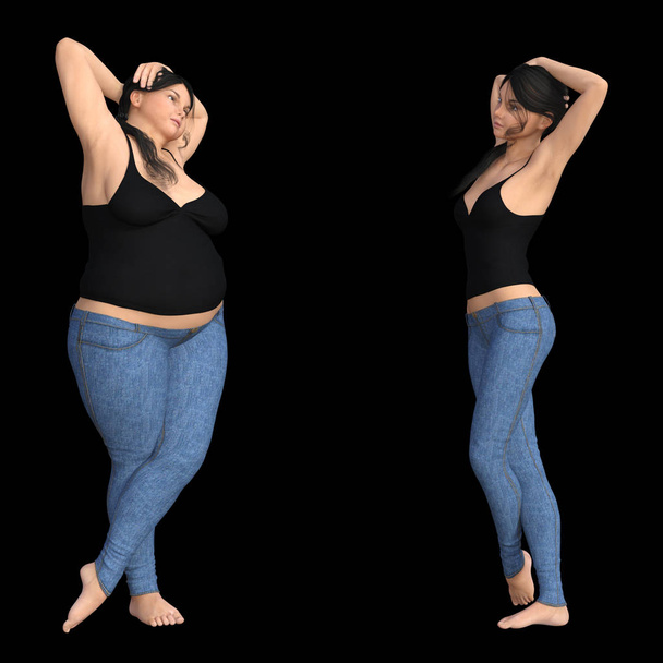 sobrepeso vs delgado ajuste mujer joven
 - Foto, imagen