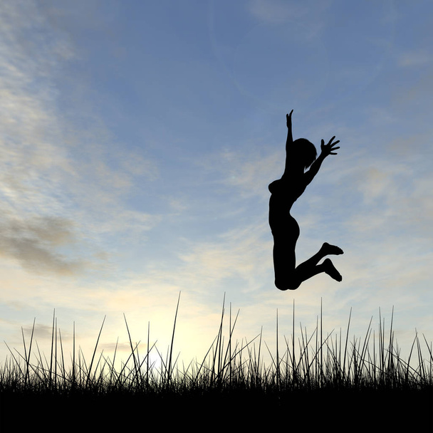 mujer silueta saltar en el campo de hierba
  - Foto, Imagen