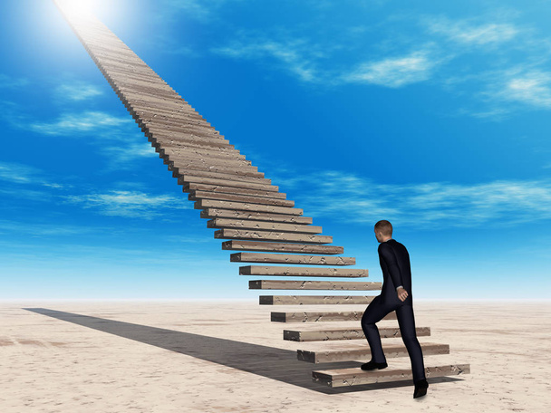 biznesmen chodzenia po schodach do nieba - Zdjęcie, obraz