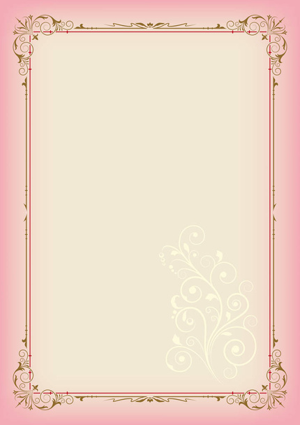 Color rectangular ornate frame and floral element on light background, page decoration. A3 page proportions. - Vector, afbeelding