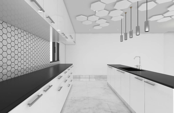 Ντουλάπια κουζίνας περιοχή ιδέες, 3d rendering mock-up σχεδιασμό έννοια - Φωτογραφία, εικόνα