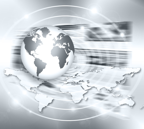 Miglior concetto Internet di business globale. Globe, linee luminose su sfondo tecnologico. Wi-Fi, raggi, simboli Internet, illustrazione 3D
 - Foto, immagini